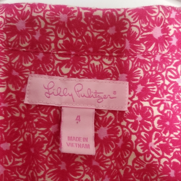 Lilly Pulitzer Floral Button Up Shirt Size 4 Pink Cottagecore Boho Chic Casual - Picture 2 of 10